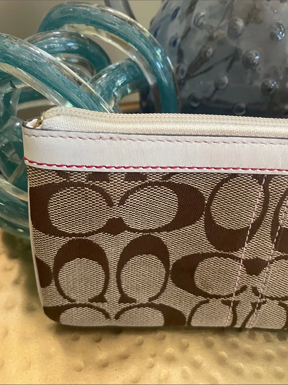 Coach Poppy Signature Floral Canvas and Leather Wristlet Floral Applique Rare